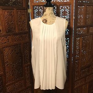 Michael Michael Kors White Pleated Sleeveless Top